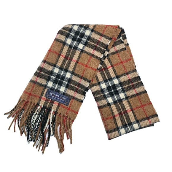 Highland Tweeds Wool Scarf Scotland Nova Check Plaid Brown Red Black White - Picture 1 of 3